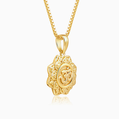 Golden Unique Om Pendant With Box Chain