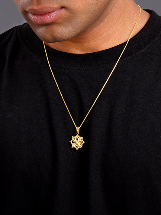 Golden Hanuman Gada Pendant With Box Chain