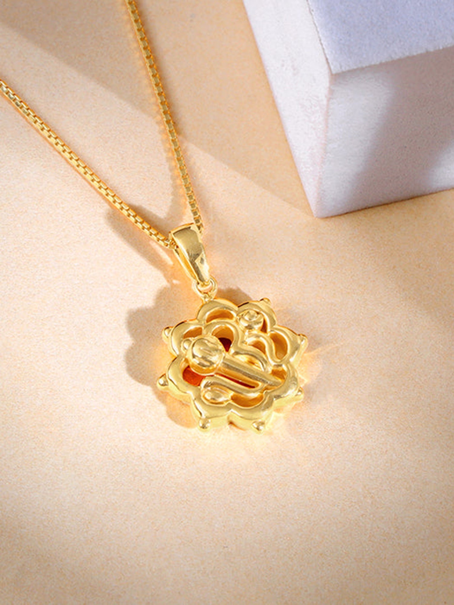 Golden Hanuman Gada Pendant With Box Chain