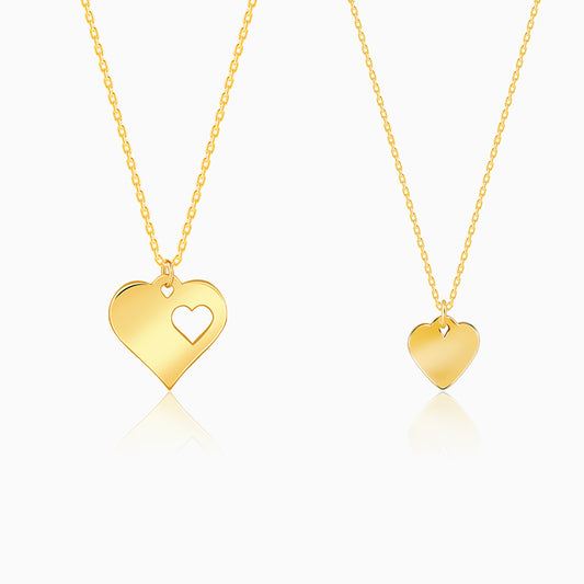 Golden Mother/Daughter Heart Pendant With Link Chain