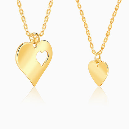 Golden Mother/Daughter Heart Pendant With Link Chain