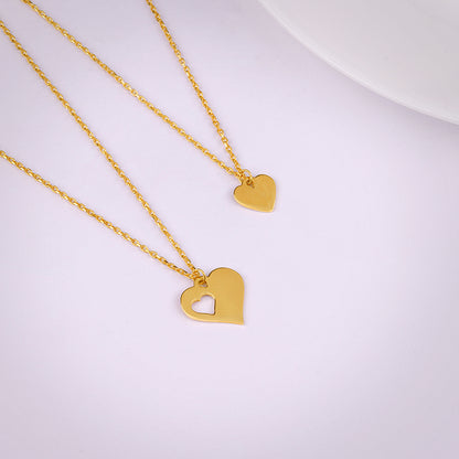 Golden Mother/Daughter Heart Pendant With Link Chain