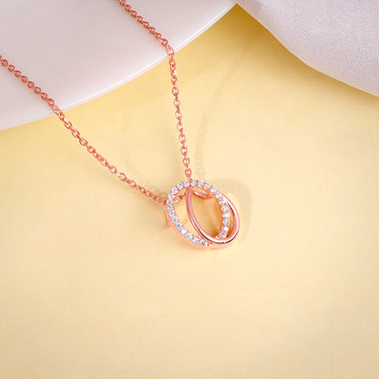 Rose Gold Bloom Ovate Pendant with Link Chain