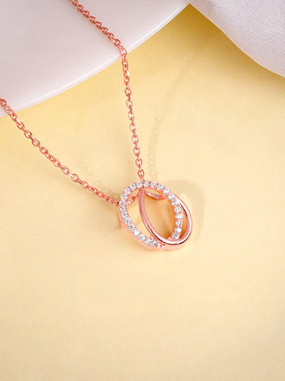 Rose Gold Bloom Ovate Pendant with Link Chain