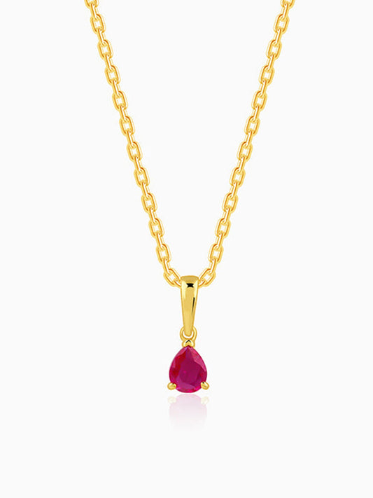 Golden Pink Pear Pendant With Link Chain