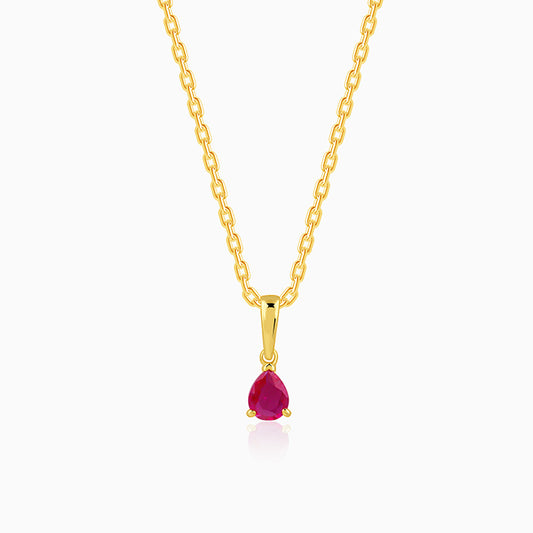 Golden Pink Pear Pendant With Link Chain