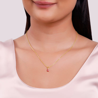 Golden Pink Pear Pendant With Link Chain