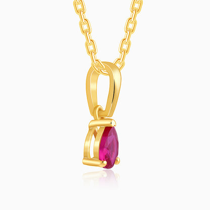 Golden Pink Pear Pendant With Link Chain