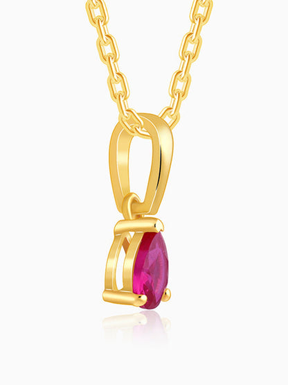 Golden Pink Pear Pendant With Link Chain