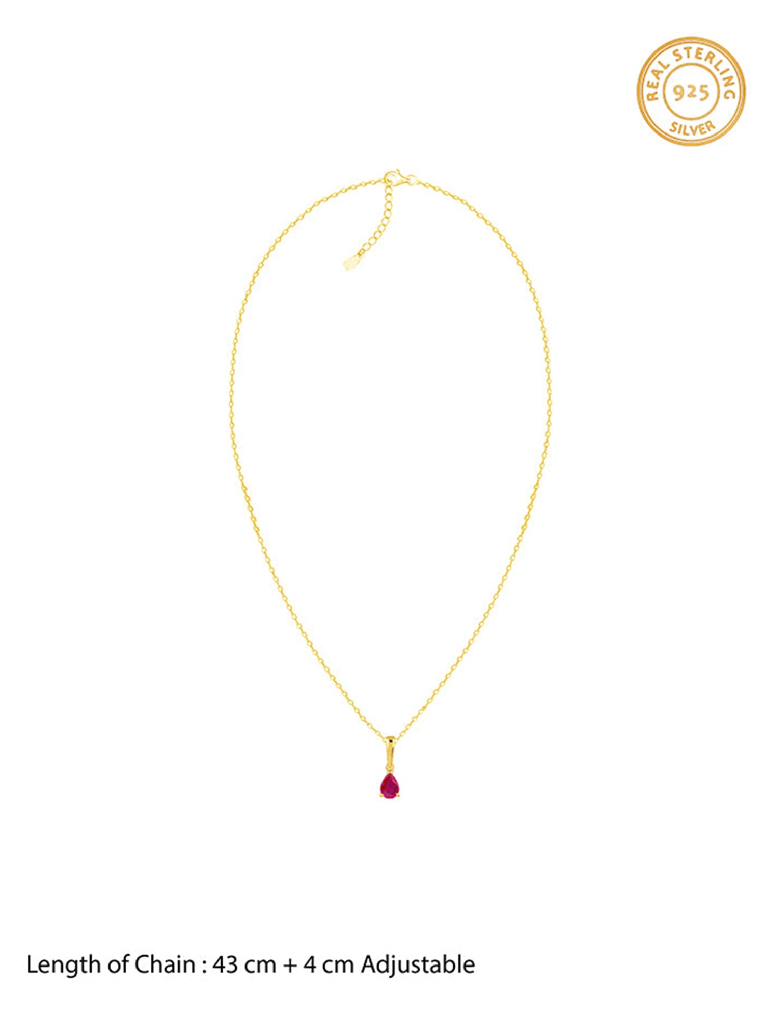 Golden Pink Pear Pendant With Link Chain