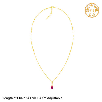 Golden Pink Pear Pendant With Link Chain