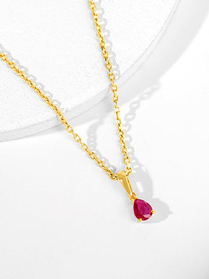 Golden Pink Pear Pendant With Link Chain