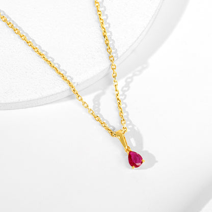 Golden Pink Pear Pendant With Link Chain