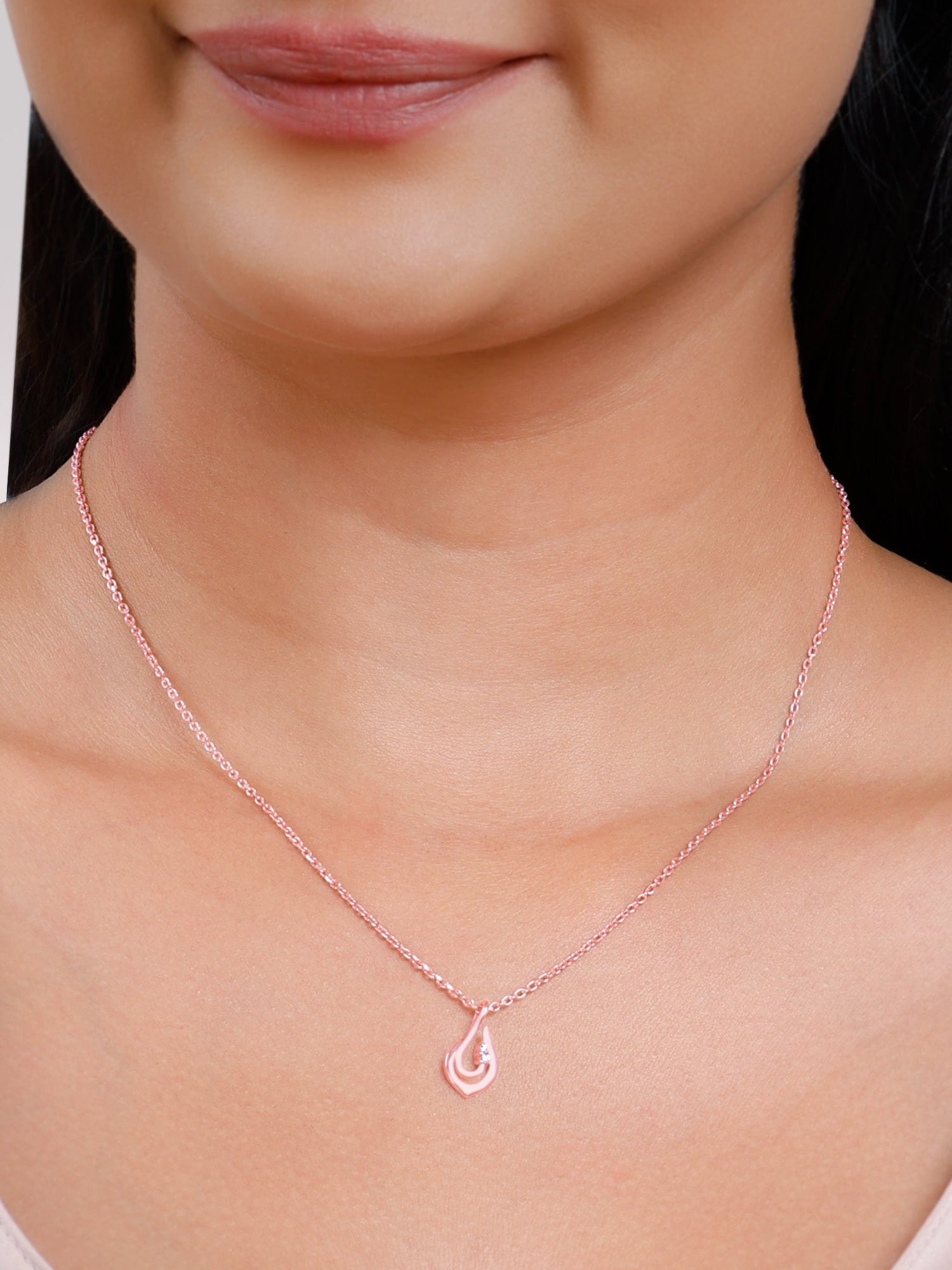 Rose Gold Cute Drop Pendant With Link Chain