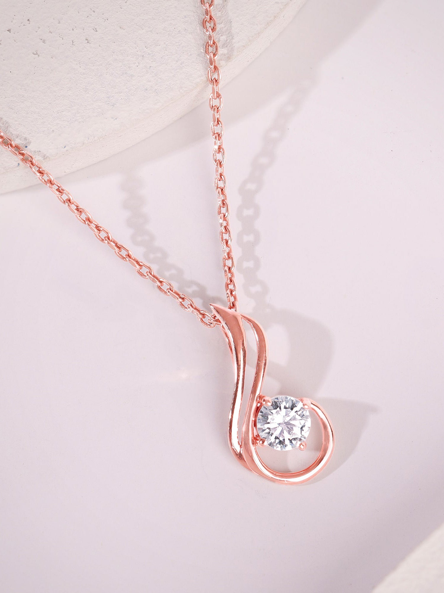 Rose Gold Classic Swirl Pendant With Link Chain