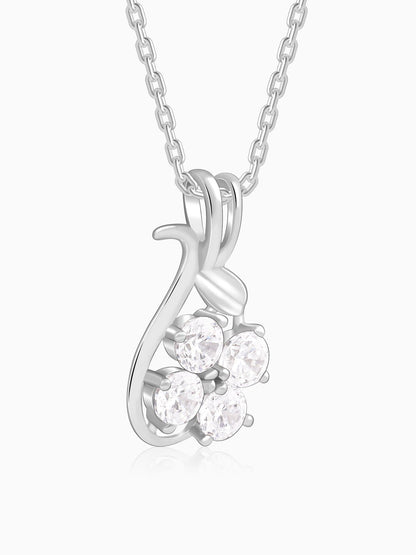 Silver Floral Hug Pendant With Link Chain