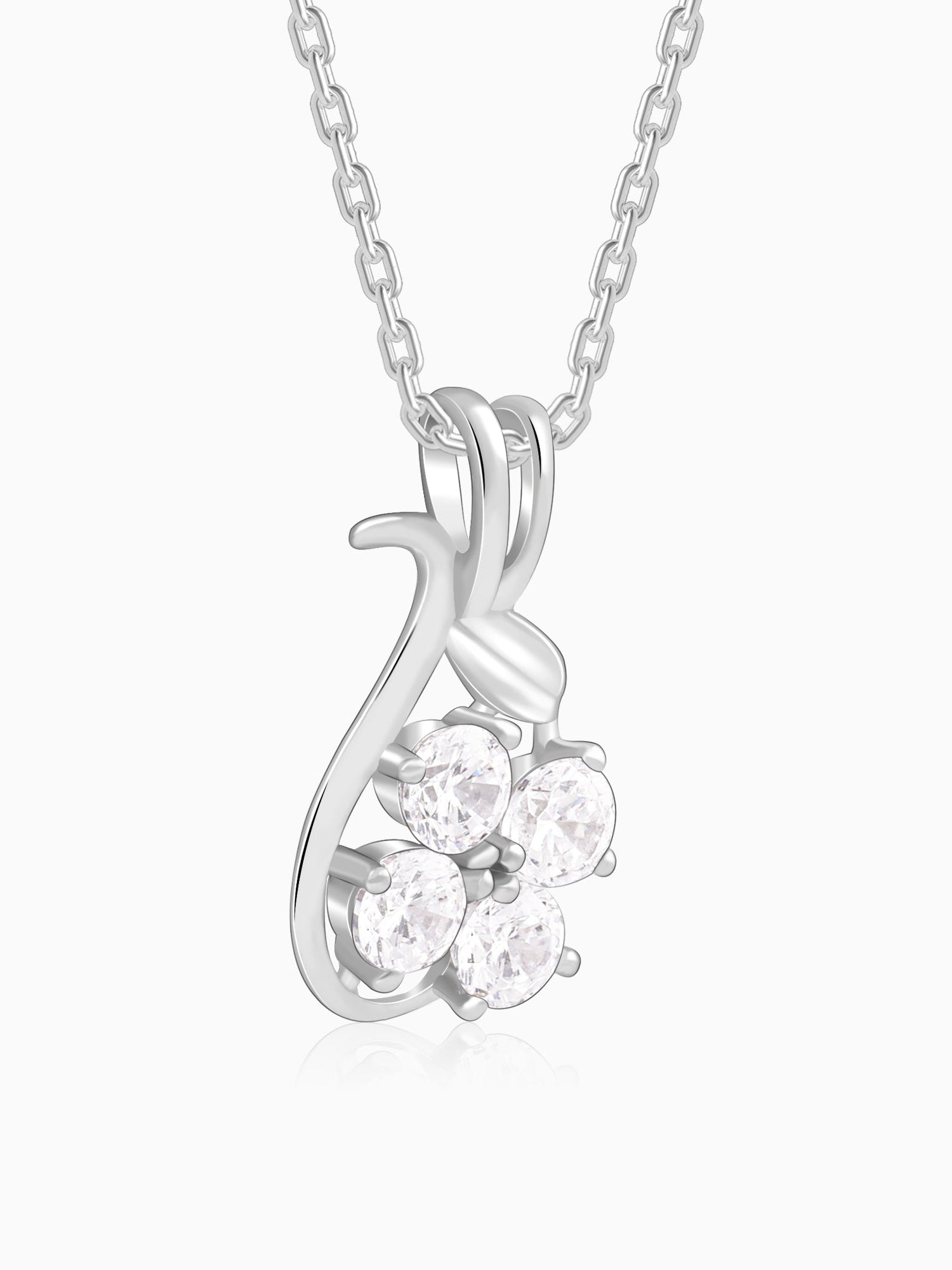 Silver Floral Hug Pendant With Link Chain