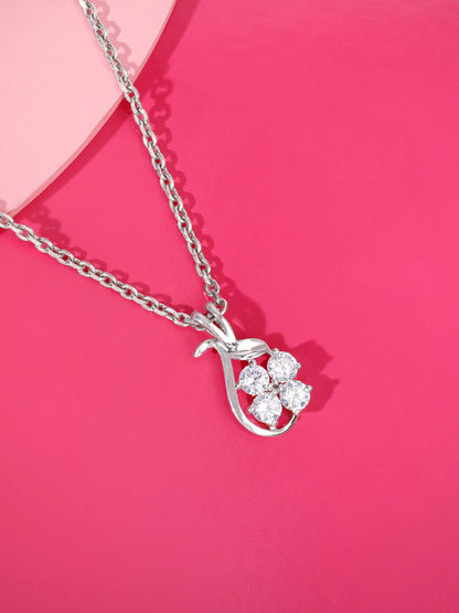 Silver Floral Hug Pendant With Link Chain