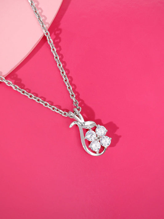 Silver Floral Hug Pendant With Link Chain