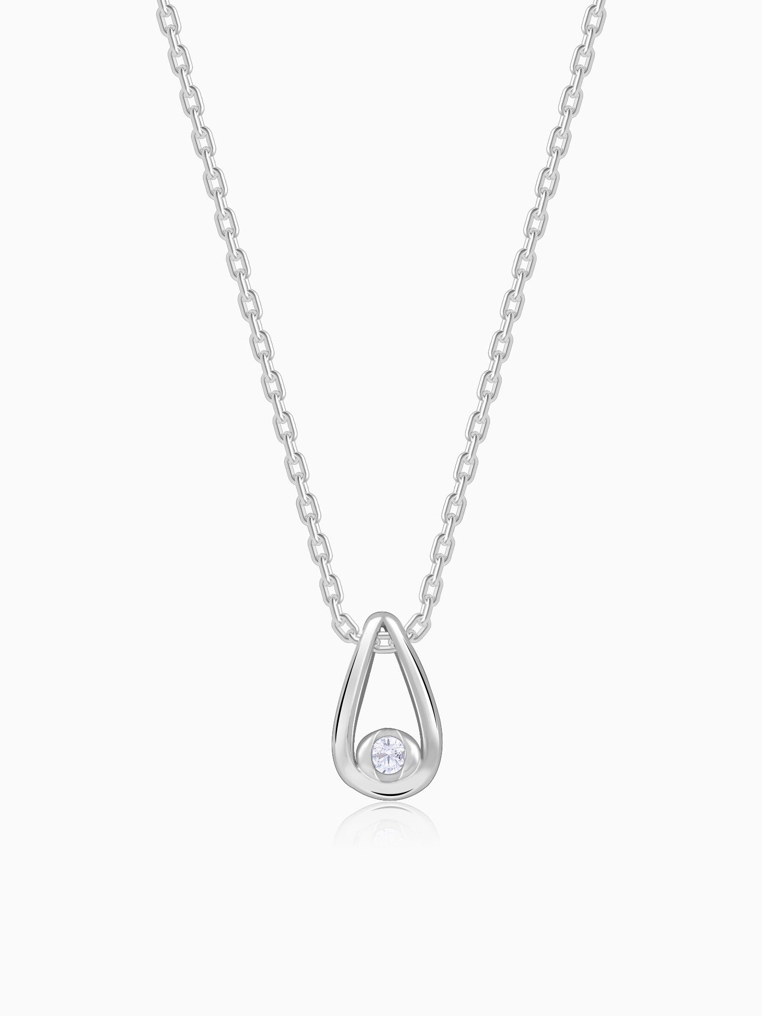 Silver Pretty Drop Pendant With Link Chain