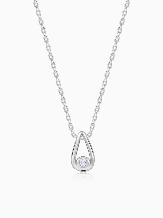 Silver Pretty Drop Pendant With Link Chain