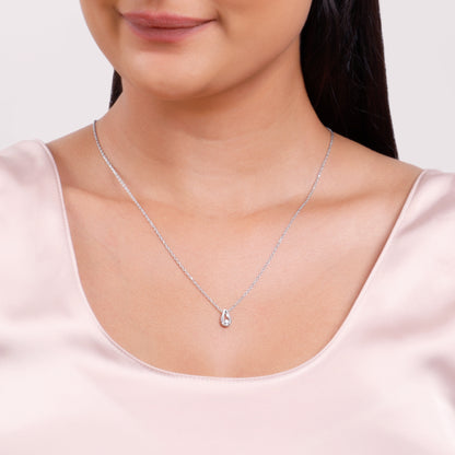 Silver Pretty Drop Pendant With Link Chain