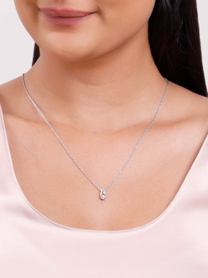 Silver Pretty Drop Pendant With Link Chain