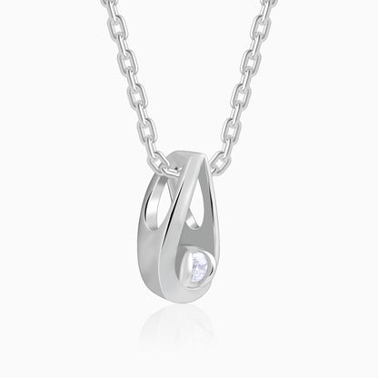 Silver Pretty Drop Pendant With Link Chain