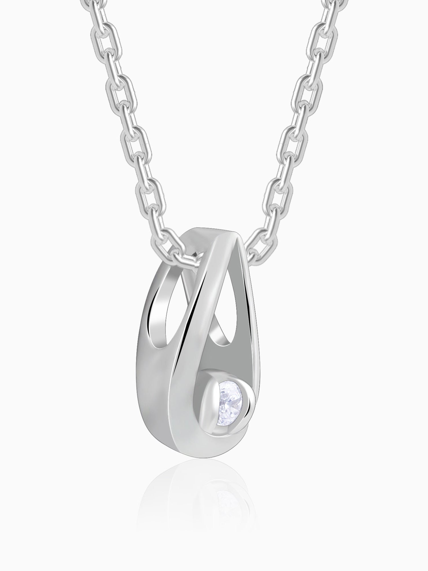 Silver Pretty Drop Pendant With Link Chain