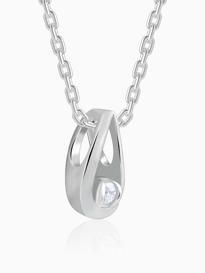 Silver Pretty Drop Pendant With Link Chain