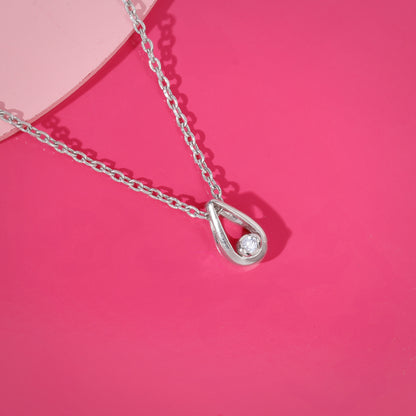 Silver Pretty Drop Pendant With Link Chain