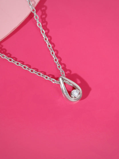 Silver Pretty Drop Pendant With Link Chain