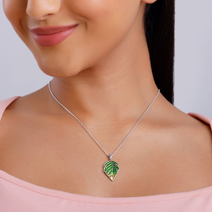 Silver Heavenly Leaf Pendant With Link Chain