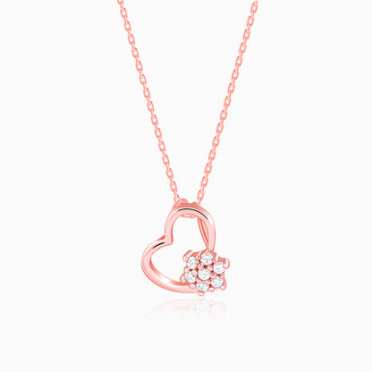 Rose Gold Floral Heart Pendant With Link Chain