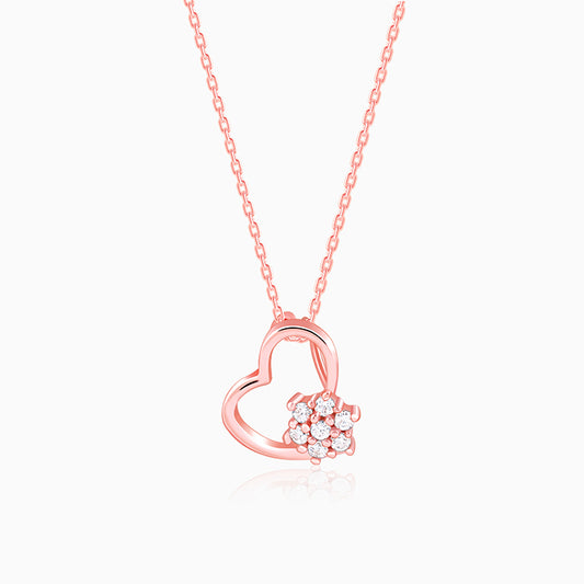 Rose Gold Floral Heart Pendant With Link Chain