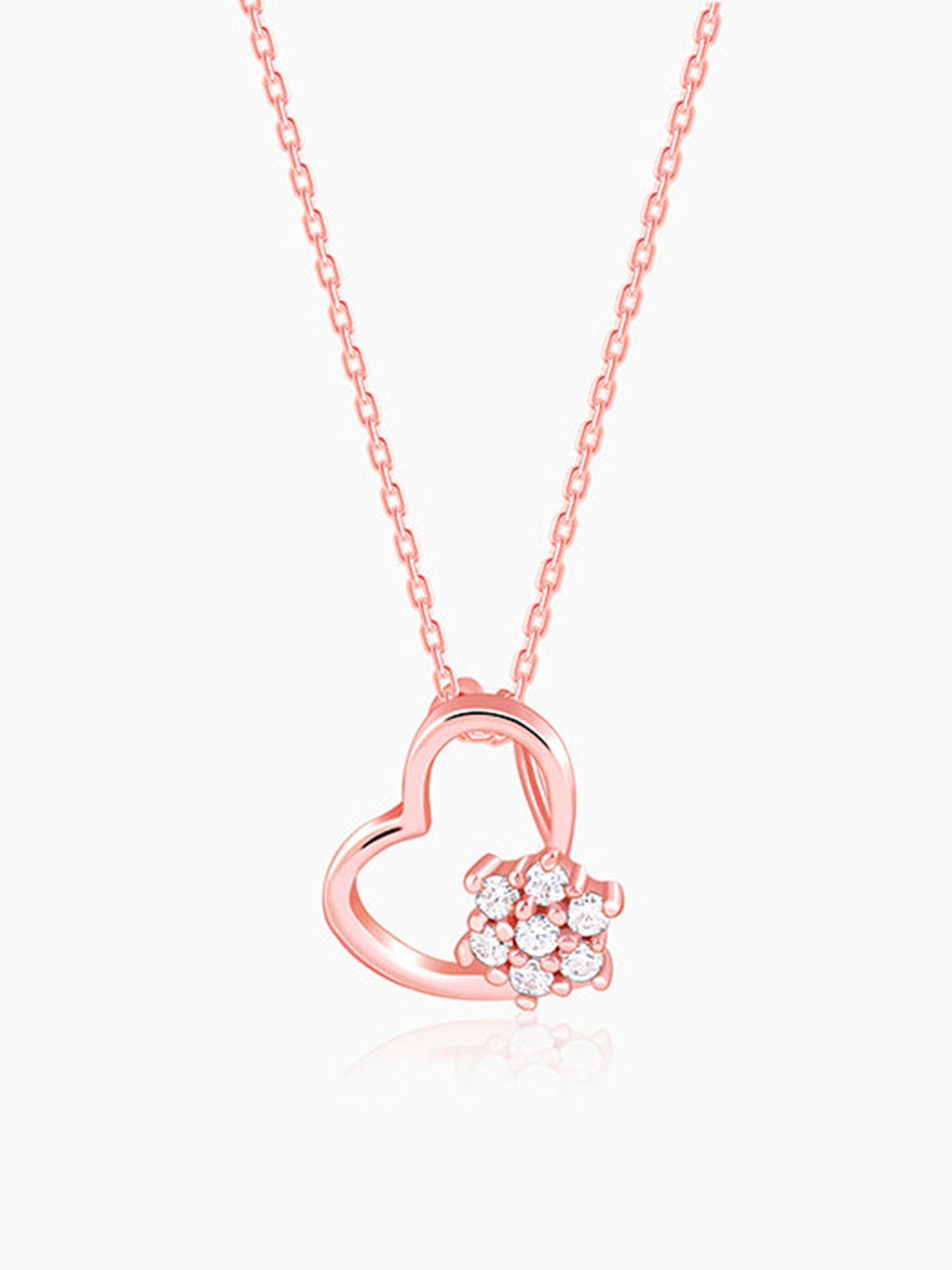 Rose Gold Floral Heart Pendant With Link Chain
