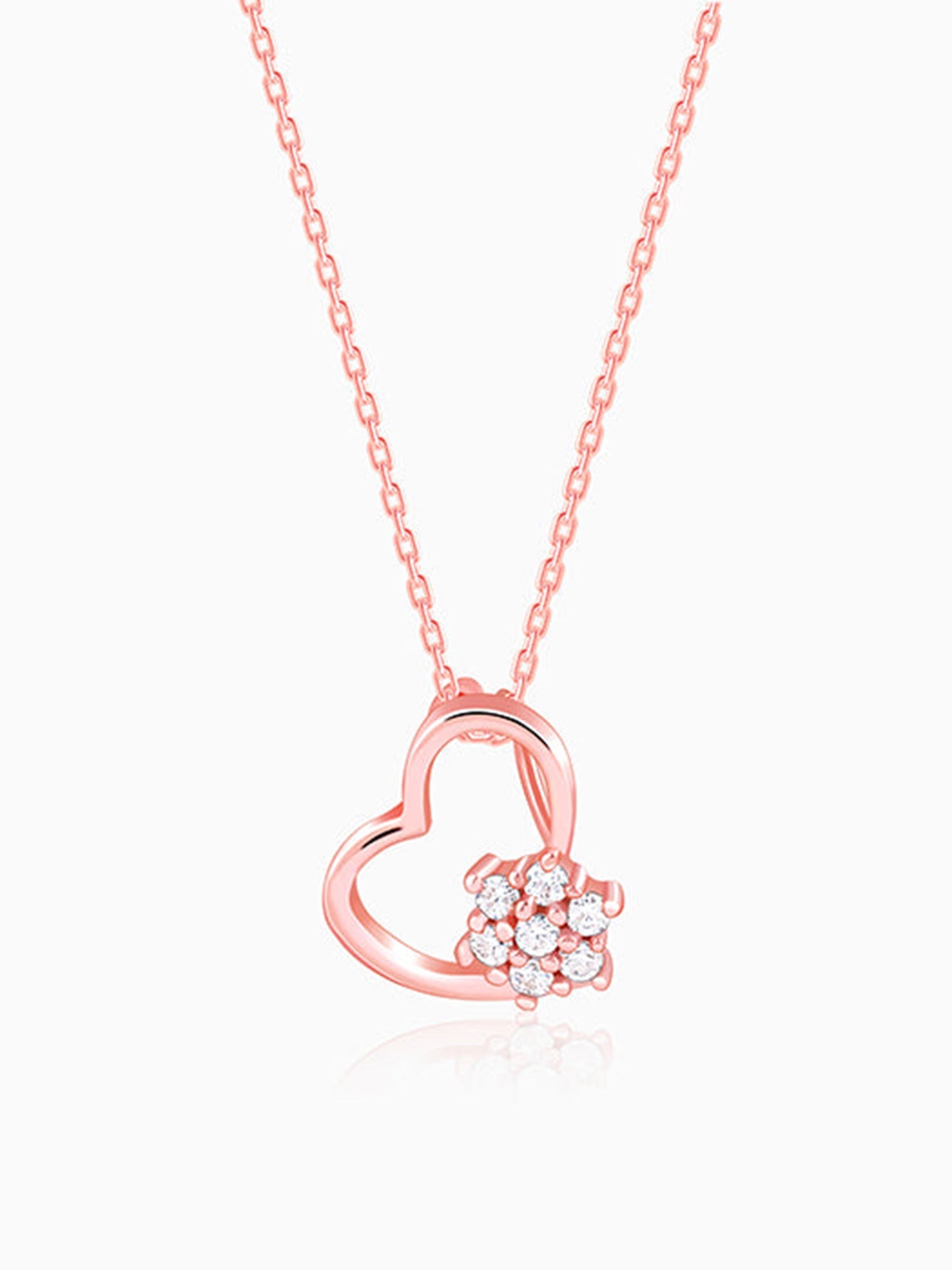 Rose Gold Floral Heart Pendant With Link Chain