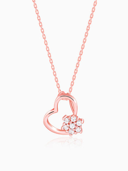 Rose Gold Floral Heart Pendant With Link Chain