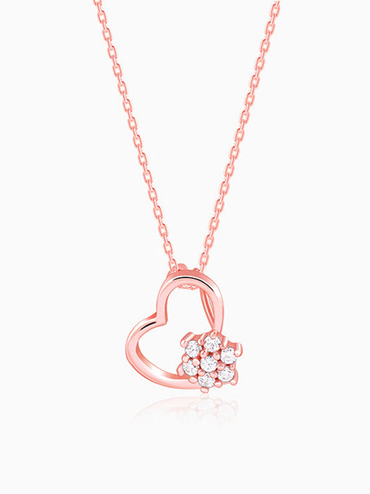 Rose Gold Floral Heart Pendant With Link Chain