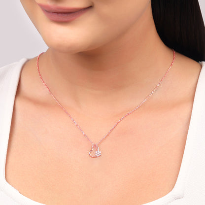Rose Gold Floral Heart Pendant With Link Chain