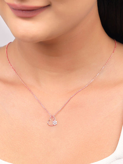 Rose Gold Floral Heart Pendant With Link Chain