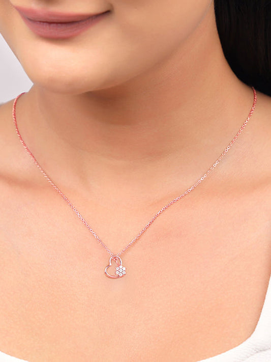 Rose Gold Floral Heart Pendant With Link Chain