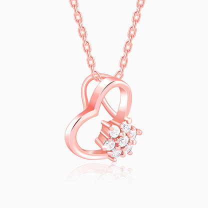 Rose Gold Floral Heart Pendant With Link Chain