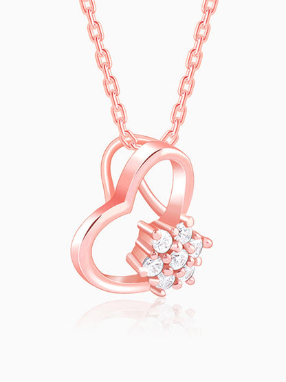 Rose Gold Floral Heart Pendant With Link Chain