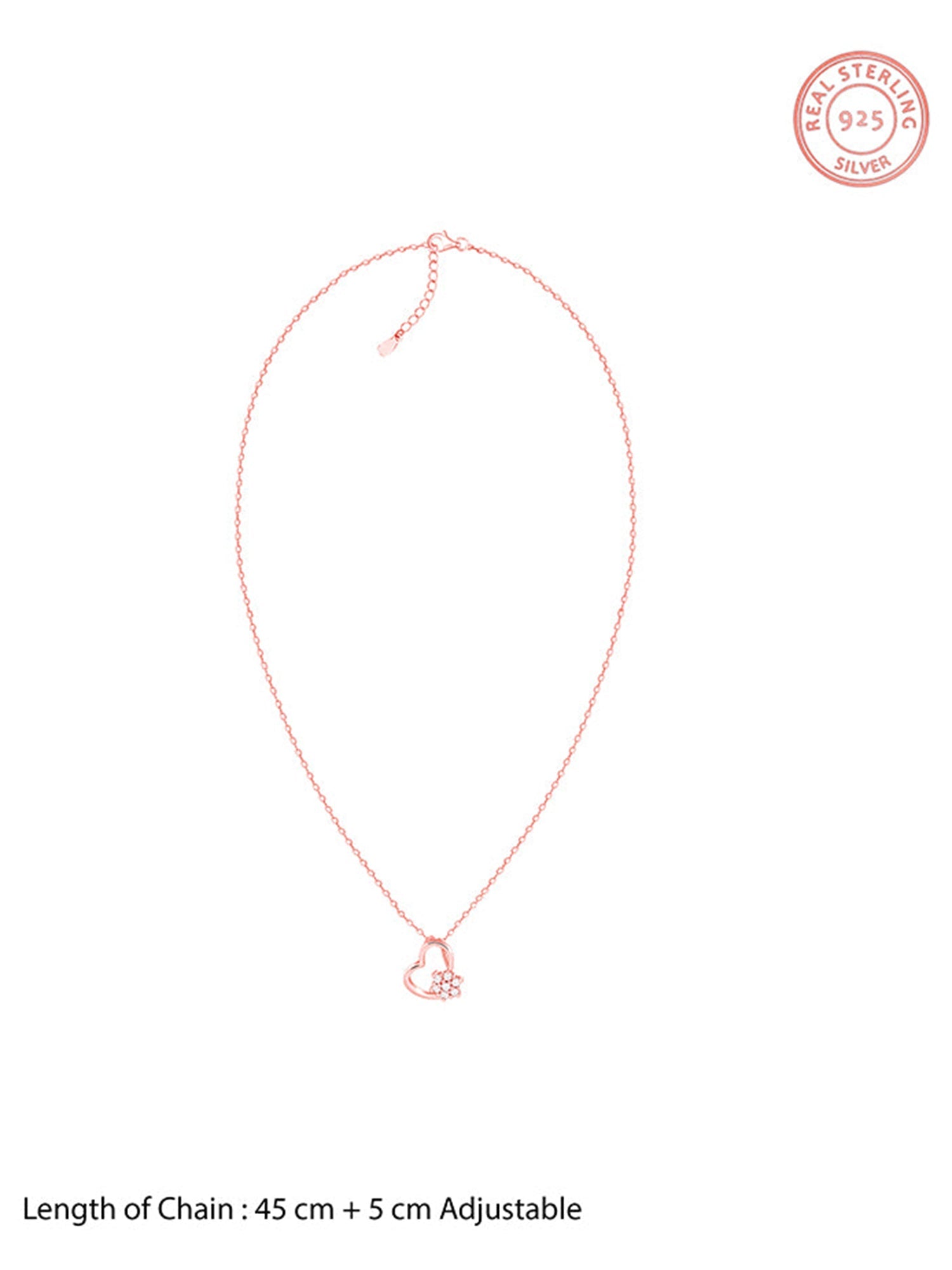 Rose Gold Floral Heart Pendant With Link Chain