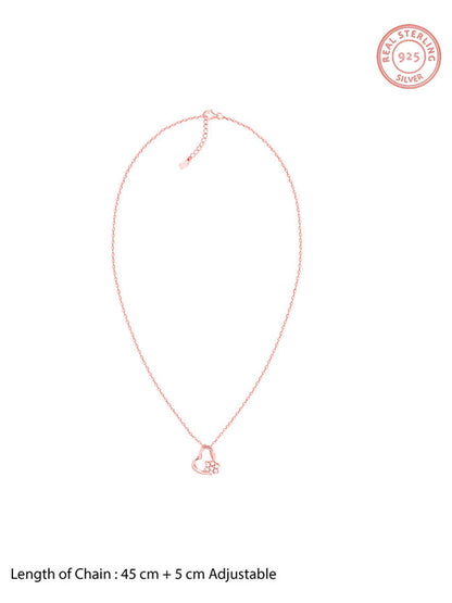 Rose Gold Floral Heart Pendant With Link Chain