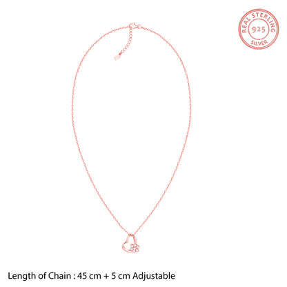 Rose Gold Floral Heart Pendant With Link Chain