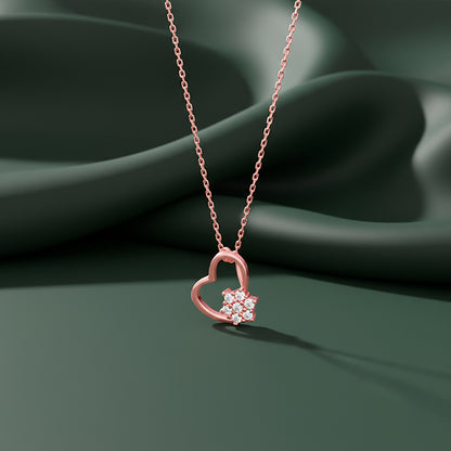 Rose Gold Floral Heart Pendant With Link Chain