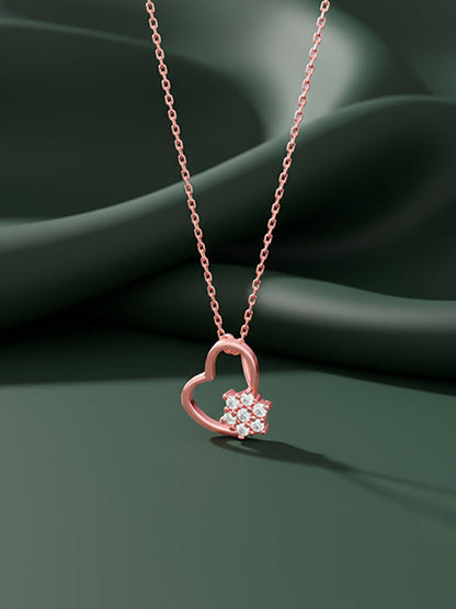 Rose Gold Floral Heart Pendant With Link Chain