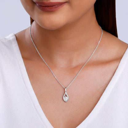 Silver Tear Drop Pendant With Link Chain